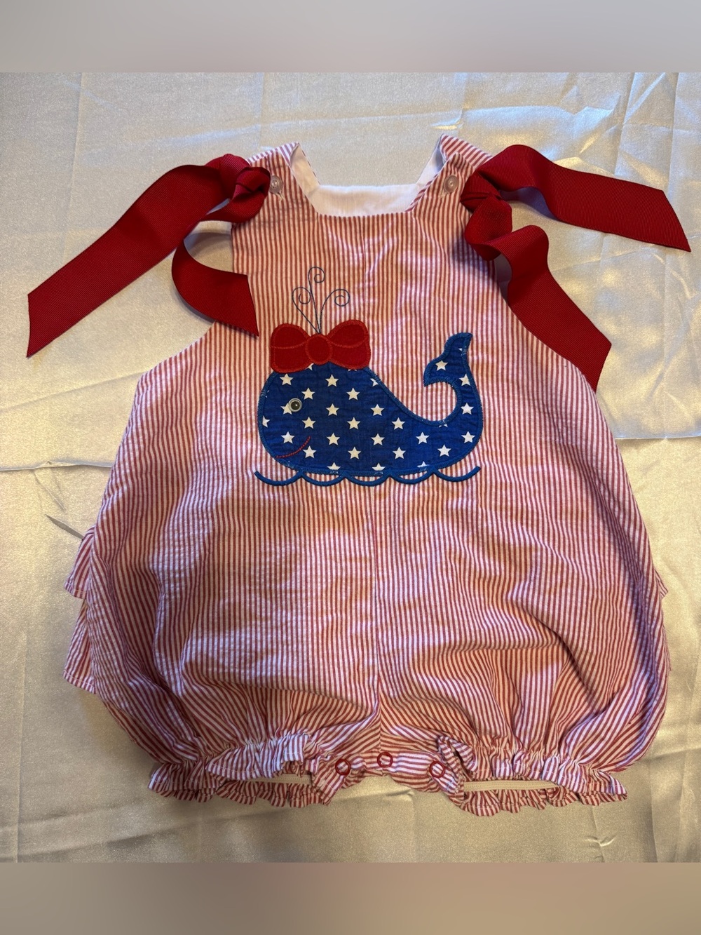 The Bailey Boys Red Stripe Whale Bubble with Bow Tie Straps Size 18M